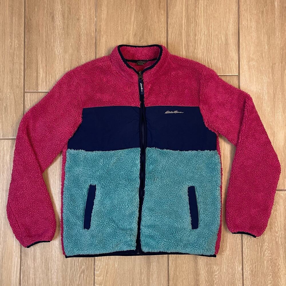Eddie Bauer Kids Fleece Jacket XL 16 Colorblock Full Zip Sherpa